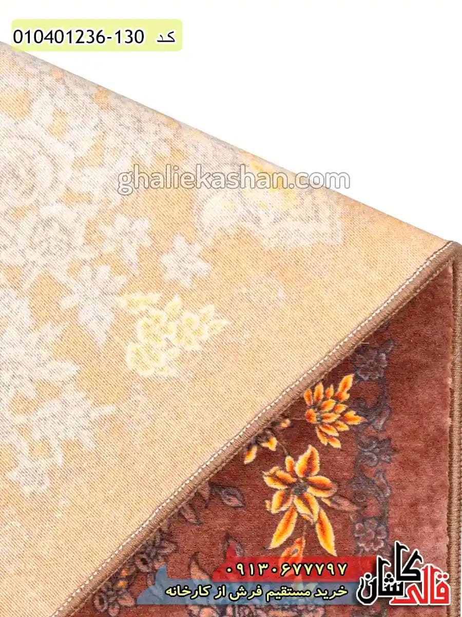 فرش طلاکوب وینتیج 1200 شانه طرح افشان هارمونیکا زمینه قهوه ای کاشان — تصویر ۷