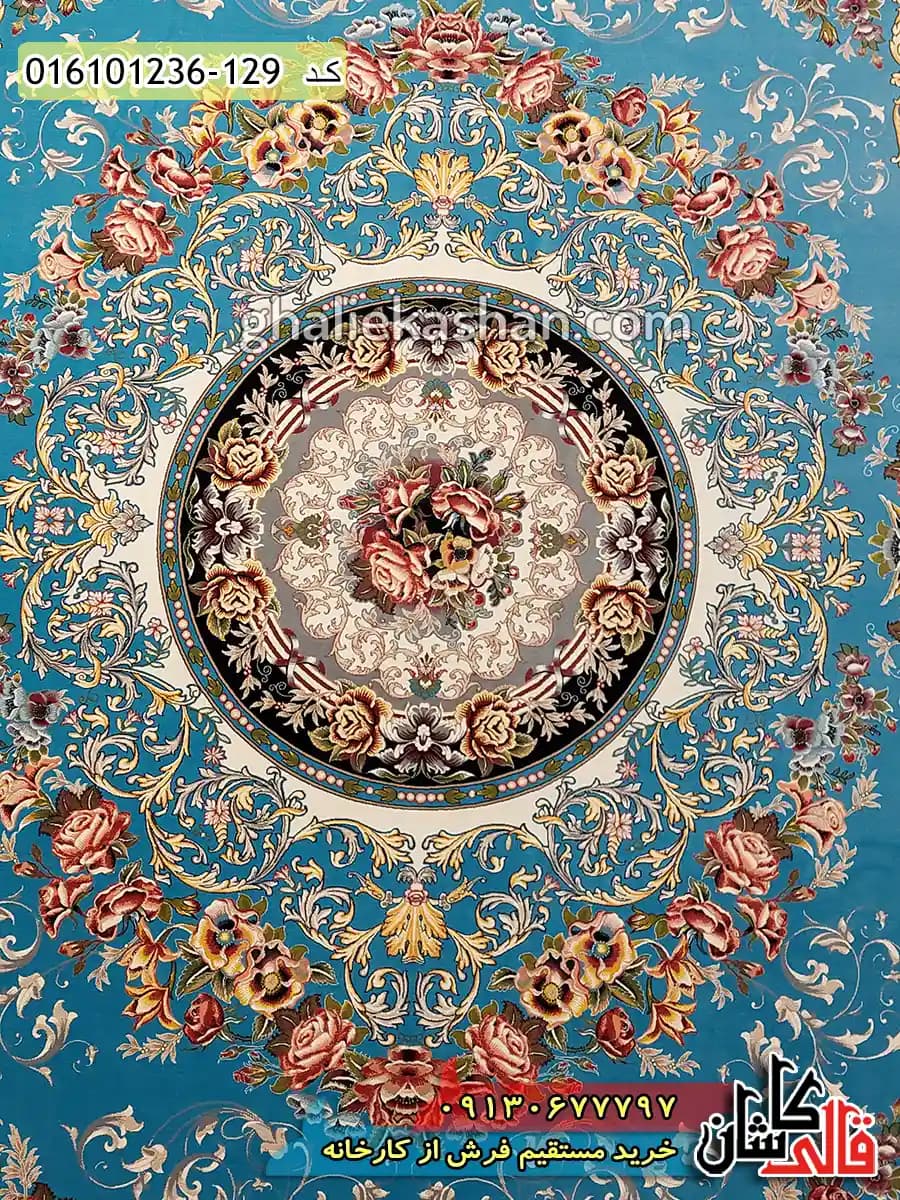 فرش 1200 شانه طرح شانار زمینه آبی کاشان — تصویر ۵