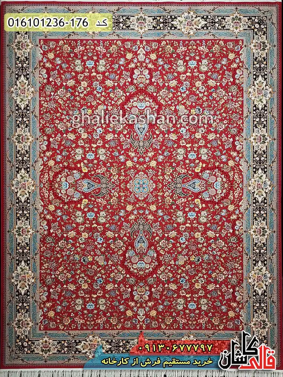 فرش 1200 شانه طرح افشان کیمیای سعادت زمینه قرمز لاکی کاشان — تصویر ۲