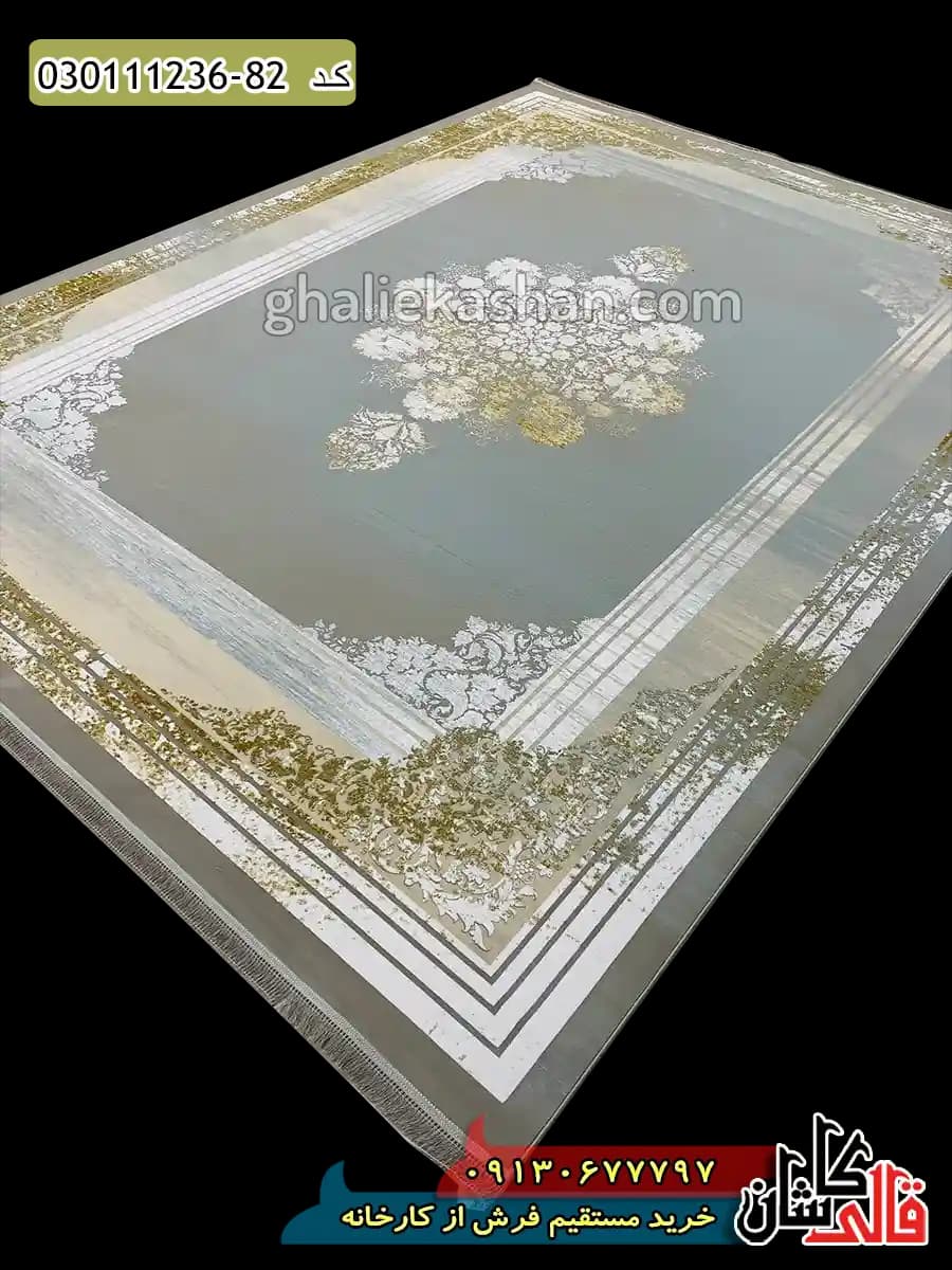 فرش طلاکوب وینتیج 1200 شانه طرح گندم زمینه فیلی کاشان – گل برجسته — تصویر ۲