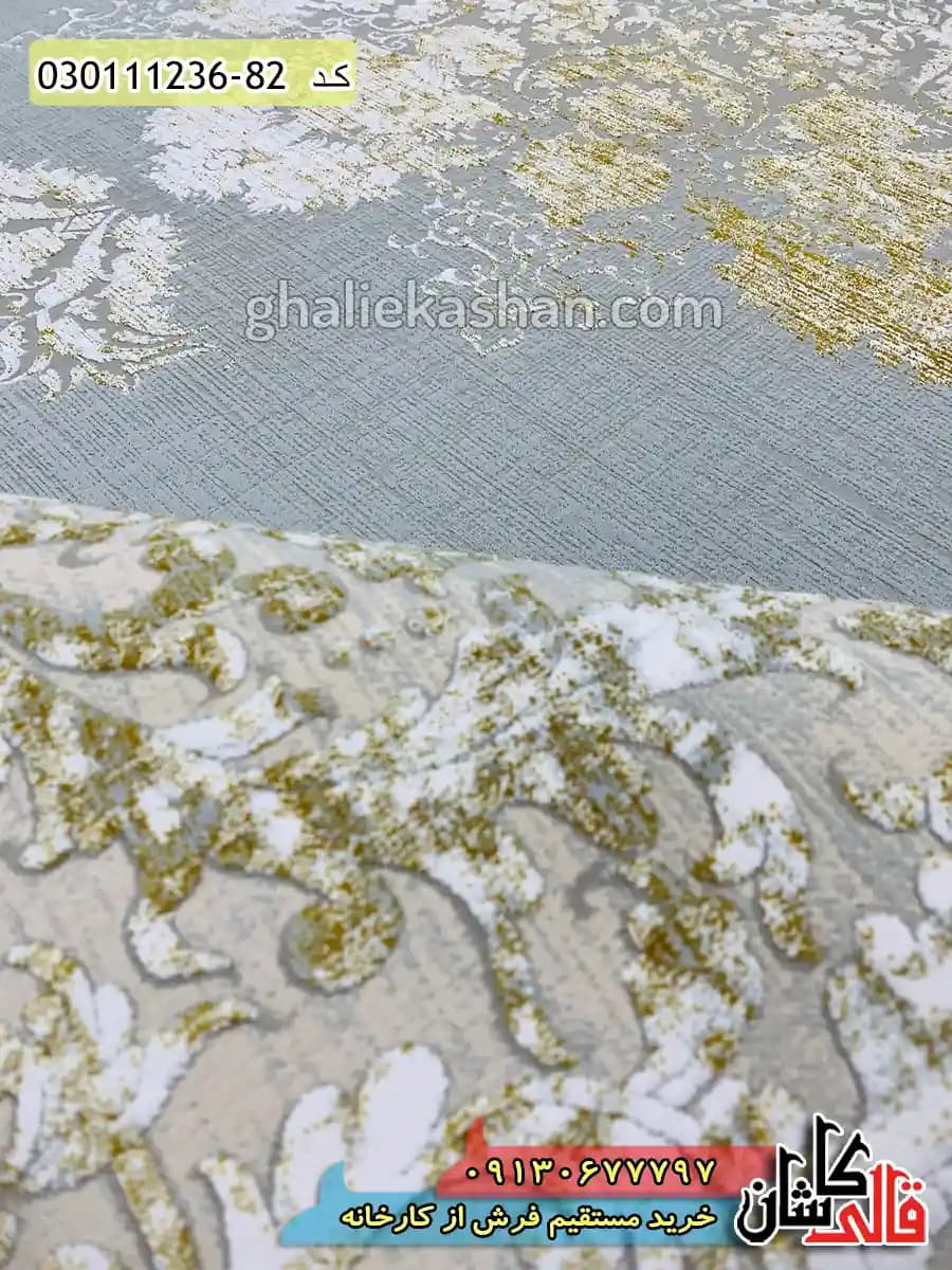 فرش طلاکوب وینتیج 1200 شانه طرح گندم زمینه فیلی کاشان – گل برجسته — تصویر ۴