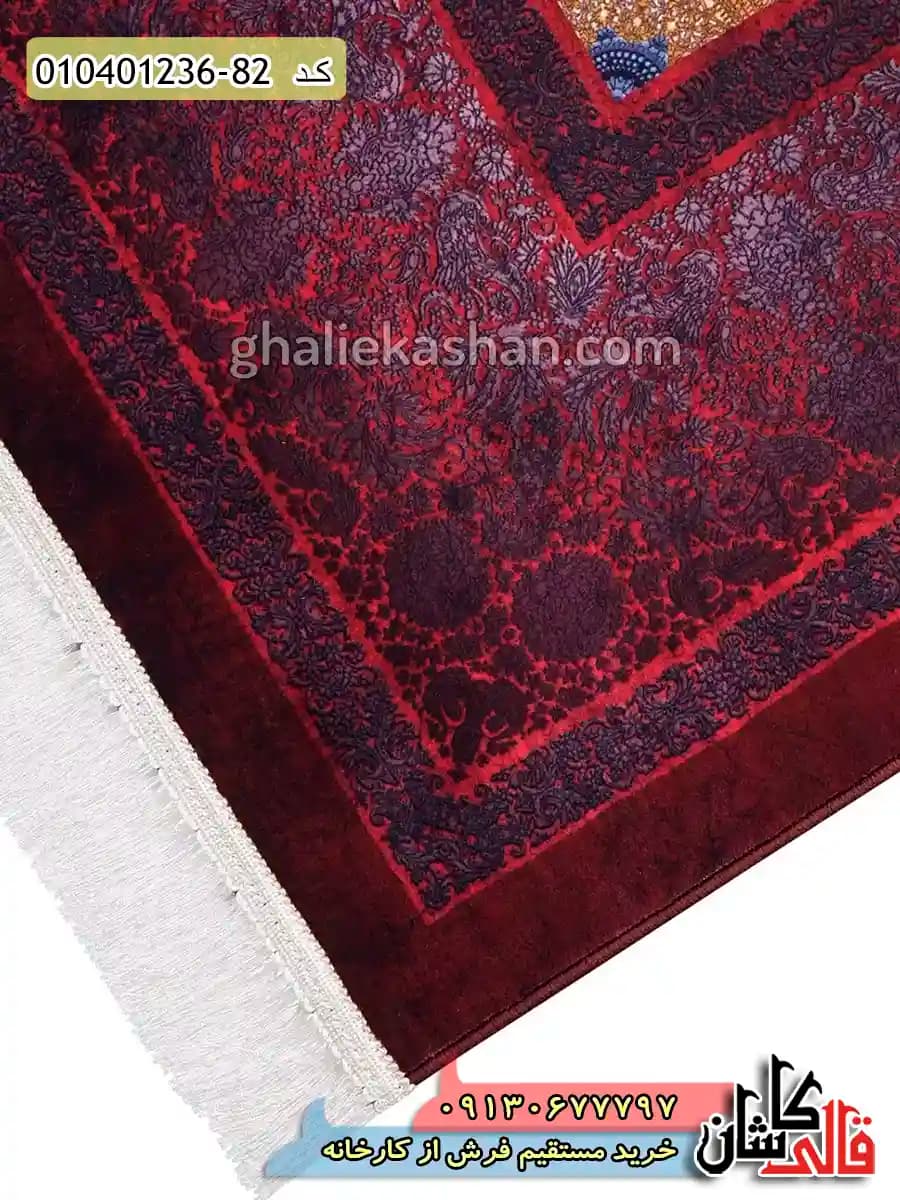 فرش 1200 شانه طرح شکوفه خرم زمینه قرمز شرابی کاشان — تصویر ۷