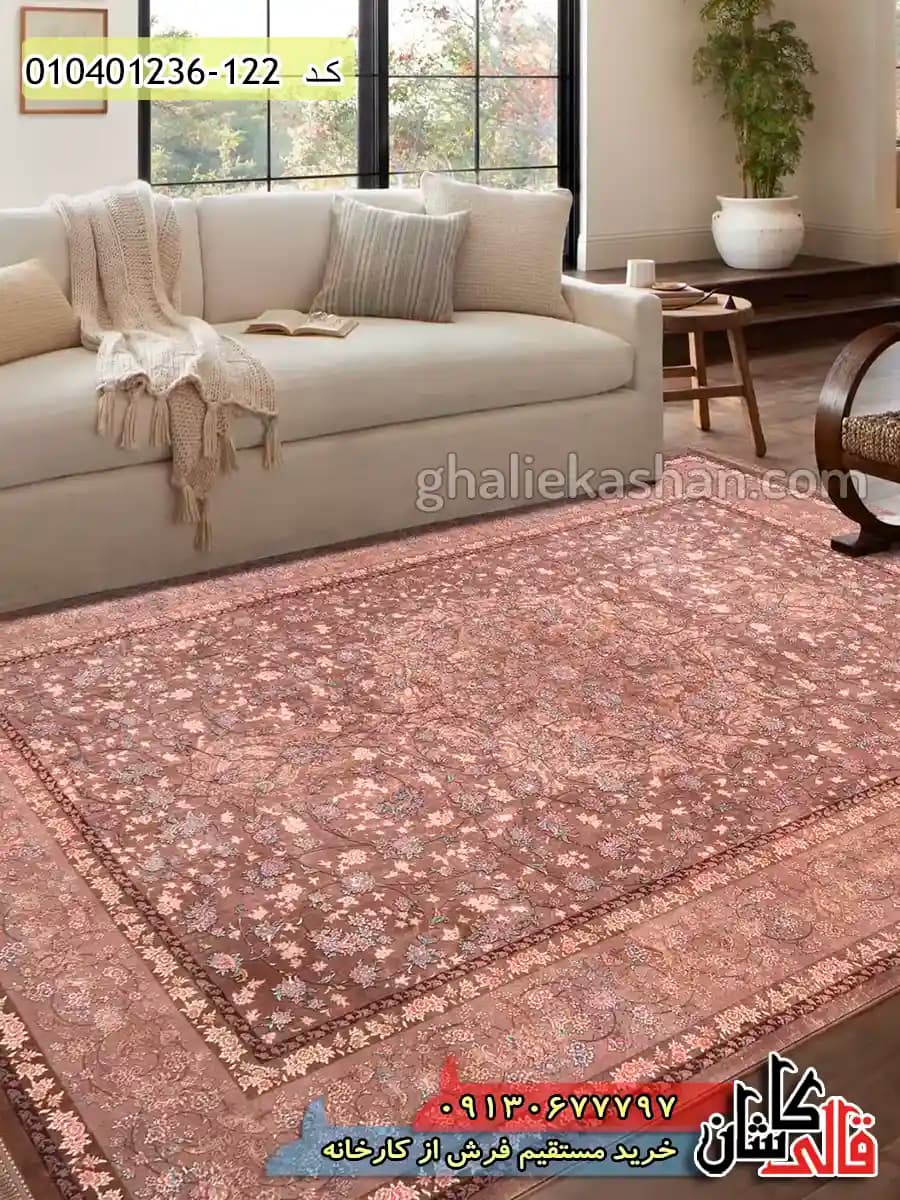 فرش وینتیج 1200 شانه طرح گلشید دستان زمینه قهوه ای کاشان