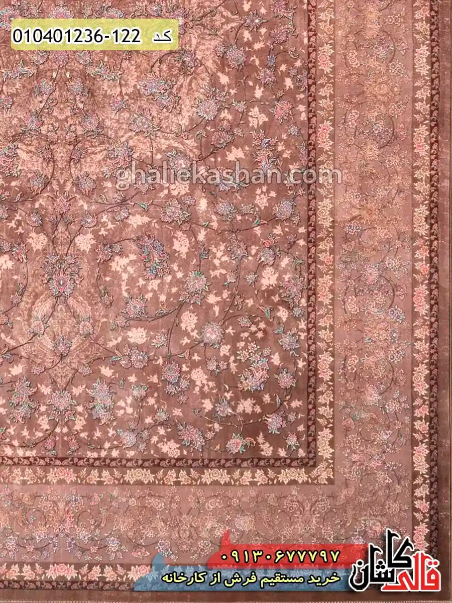 فرش وینتیج 1200 شانه طرح گلشید دستان زمینه قهوه ای کاشان — تصویر ۴