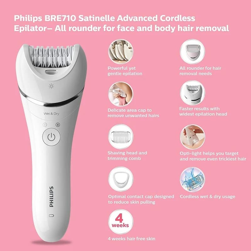 اپیلاتور فیلیپس Philips BRE710/00 اصل | بی‌سیم، ضدآب — تصویر ۲