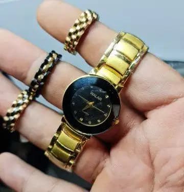 ست ساعت و حلقه طرح rado (طلایی صفحه مشکی) کد 4056