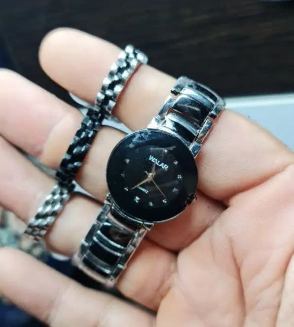 ست ساعت و حلقه طرح rado (نقره ای صفحه مشکی) کد 4056