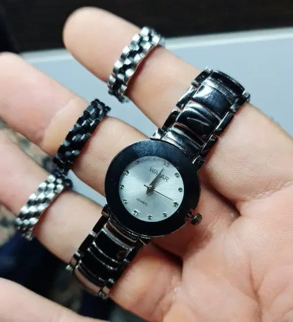 ست ساعت و حلقه طرح rado (مشکی صفحه نقره ای) کد 4056