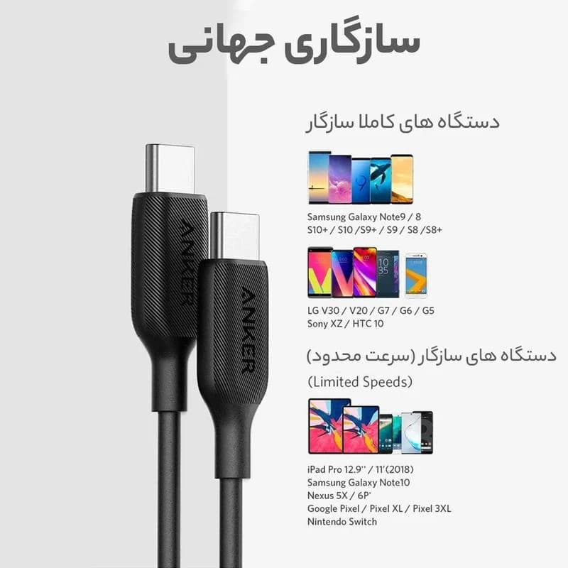 کابل شارژ فست ANKER Type-C to Type-C مدل A8752H11 — تصویر ۲