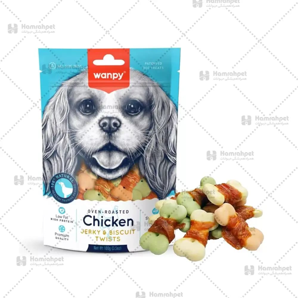 تشویقی سگ ونپی مرغ و بیسکوئیت مدل وزن 100 گرم | Dog Wanpy Chicken Jerky And Biscuit 100 gr
