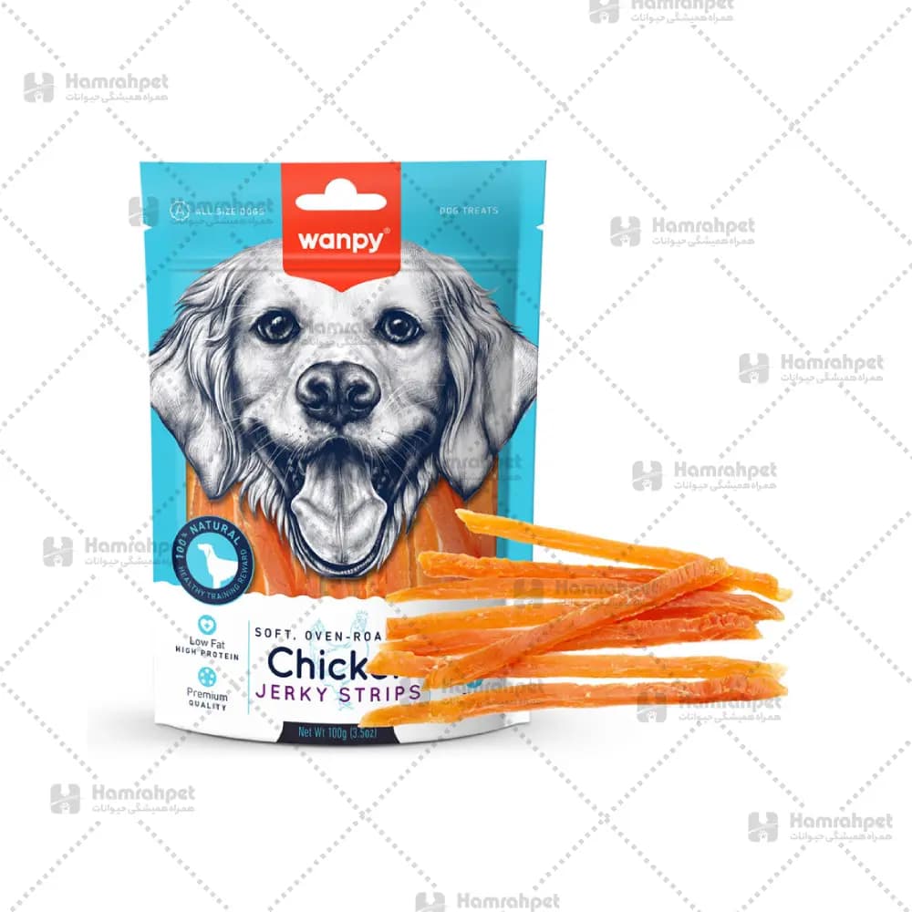 تشویقی سگ ونپی با طعم مرغ وزن 100 گرم | Dog Treat Wanpy Chicken Jerky Strips 100 gr