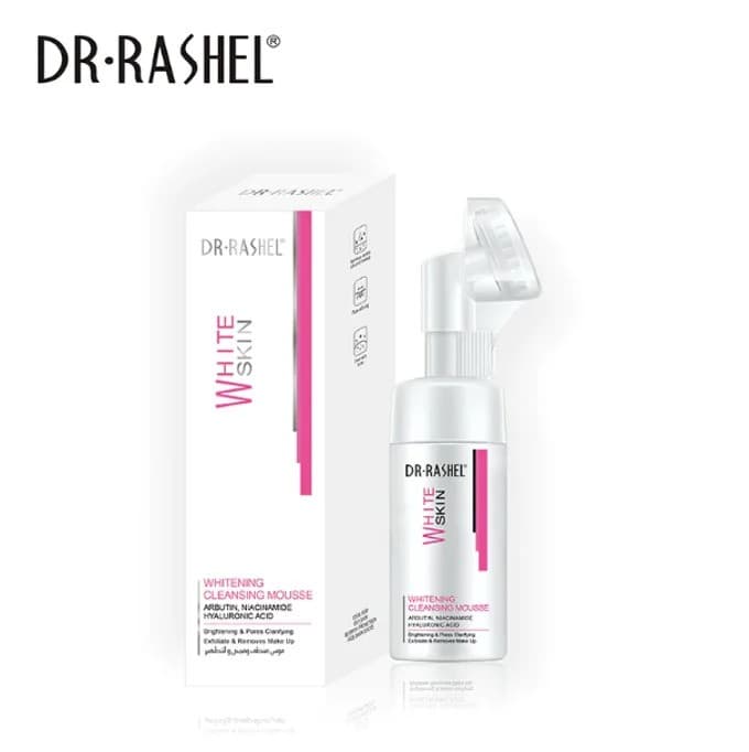 فوم شستشوی صورت دکتر راشل مدل White Skin Whitening Cleansing Mousse مناسب انواع پوست حاوی آربوتین و نیاسینامید با برس سیلیکونی