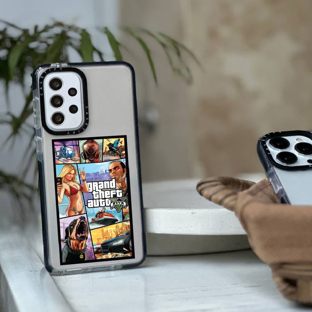 قاب شفاف چاپی سفارشی (کد 0103) مدل جی تی ای – grand theft auto مناسب برای گوشی موبایل سامسونگ Galaxy A06 / A10S / A12 / A13 / A14 / A15 / A16 / A20 / A21S / A22 4G / A22 5G / A23 / A24 / A30 / A30S /