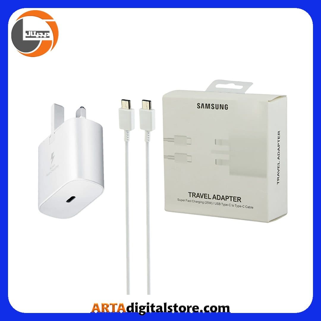 شارژر سه پین 25 وات سامسونگ به همراه کابل Samsung Adapter 3Pin Type-C 25W With Type- C Cable White — تصویر ۲