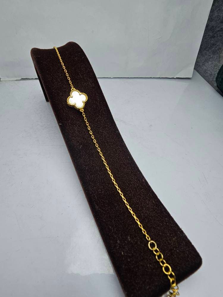 دستبند نقره گل ونکلیف صدف