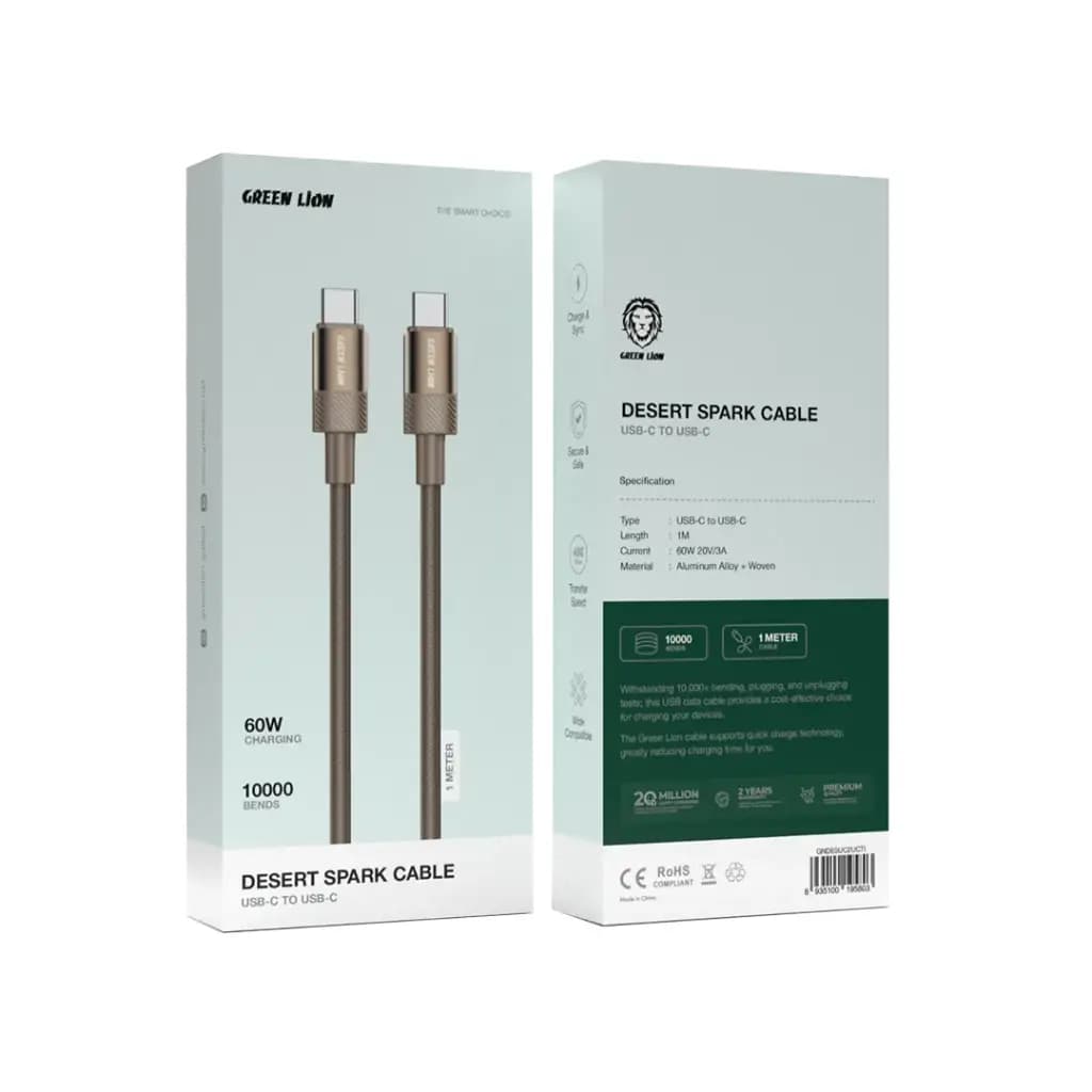 کابل گرین لاین USB-C به USB-C با توان 60 وات – دزرت تیتانیوم