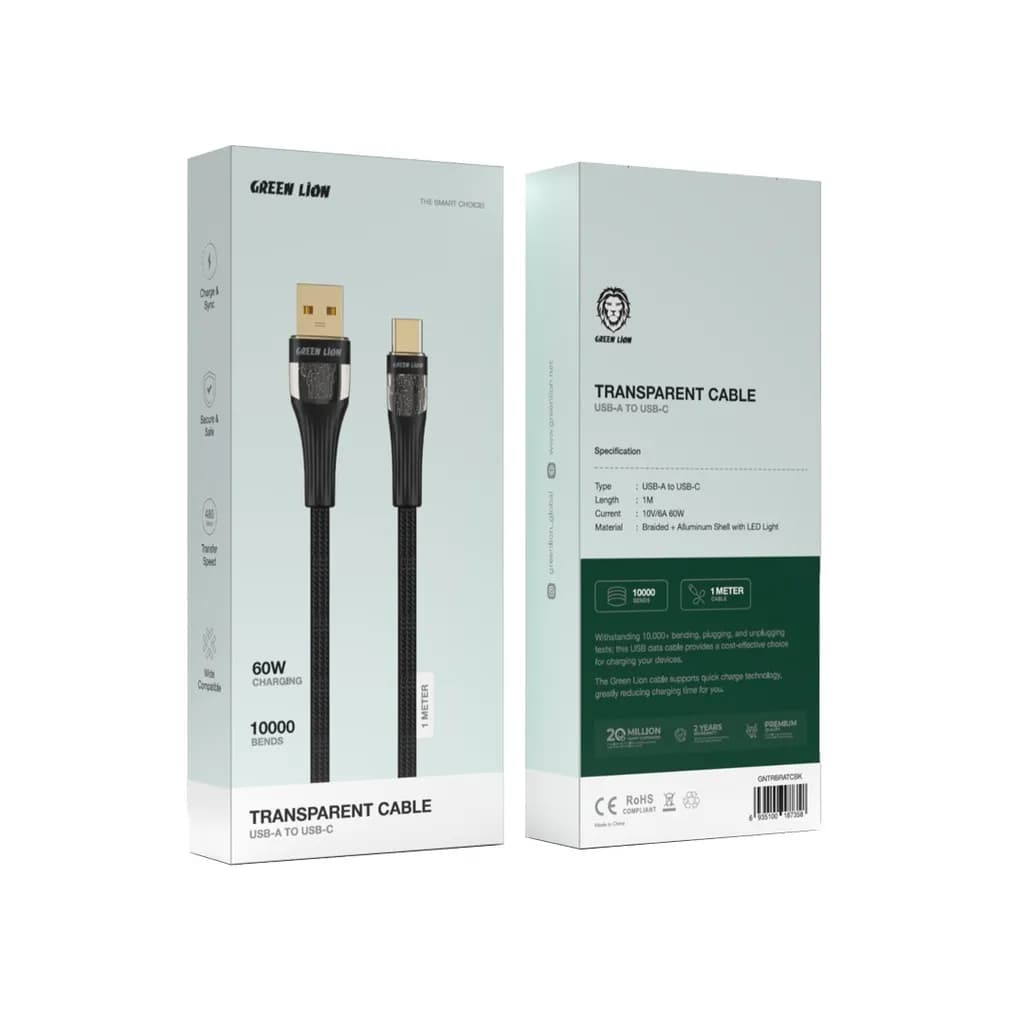 کابل شفاف USB-A به USB-C گرین لاین 60 وات Green Lion Transparent Cable USB-A to USB-C