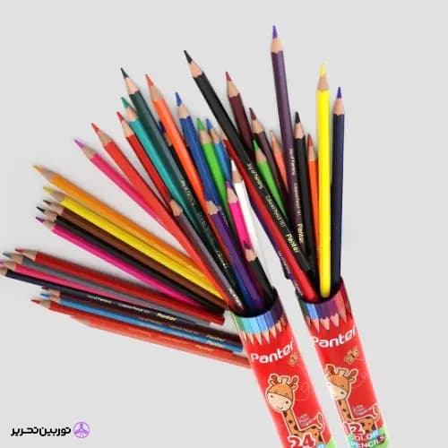 مداد رنگی 24 رنگ جعبه فلزی استوانه ای پنتر — تصویر ۲