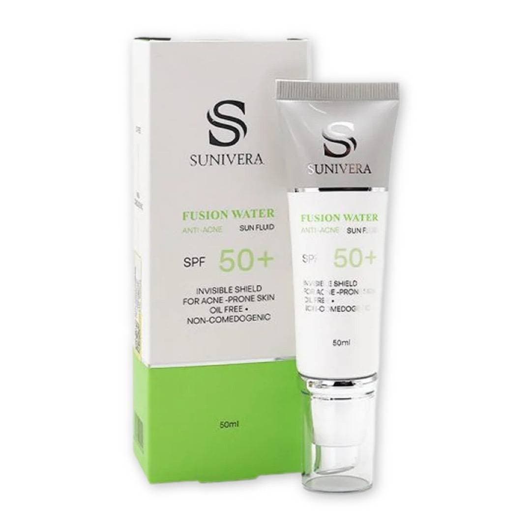 کرم ضد آفتاب بی رنگ ضد جوش فیوژن واتر سانیورا SUNIVERA با SPF50+ مدل Fusion Water Anti Acne حجم 50 میل