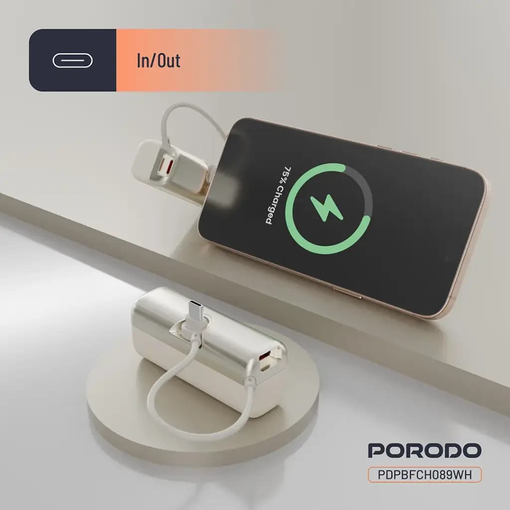 پاوربانک پرودو مدل ظرفیت 10000 هزار 22.5 وات | Porodo PDPBFCH090BK Pocket Volt 10000mAh Power Bank — تصویر ۸