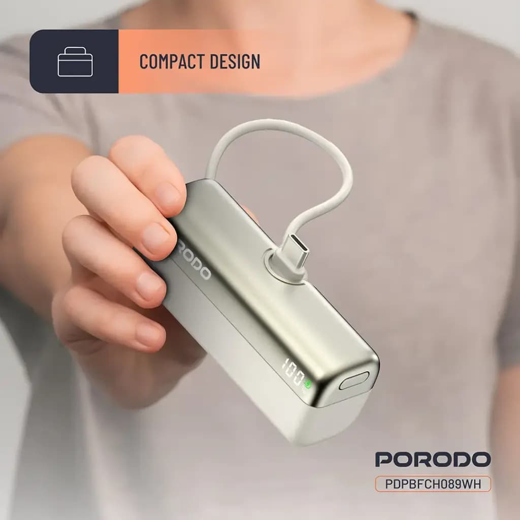 پاوربانک پرودو مدل ظرفیت 10000 هزار 22.5 وات | Porodo PDPBFCH090BK Pocket Volt 10000mAh Power Bank — تصویر ۷