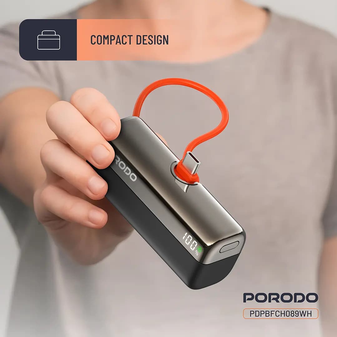 پاوربانک پرودو مدل ظرفیت 10000 هزار 22.5 وات | Porodo PDPBFCH090BK Pocket Volt 10000mAh Power Bank — تصویر ۵