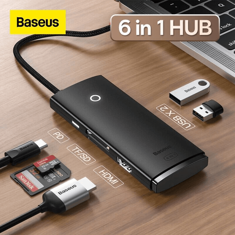 هاب تایپ سی ۶ پورت بیسوس Baseus Air Joy Docking Station BS-OH019 با HDMI 4K و رم‌ریدر — تصویر ۴
