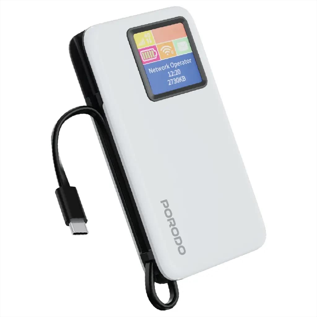 مودم سیم کارتی و پاوربانک با باطری 10000 هزار پرودو مدل Porodo 4G LTE | WiFi 6 Pocket Router with 10000mAh Power Bank — تصویر ۲