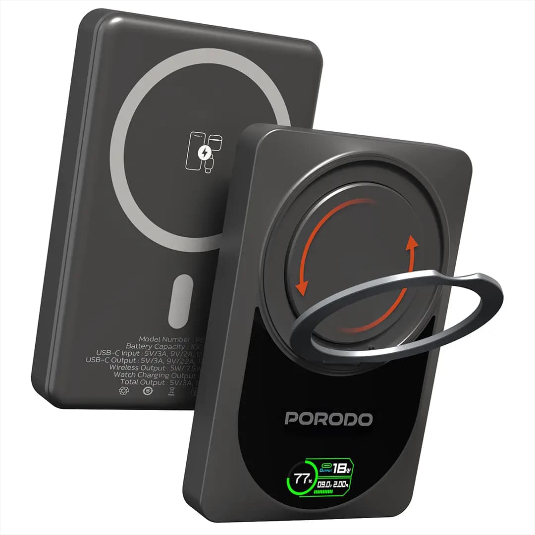 پاوربانک فست شارژ وایرلس 10000 هزار پرودو مدل | Porodo PDPBFCH086DG 10000mAh Qi2 Wireless Power Bank