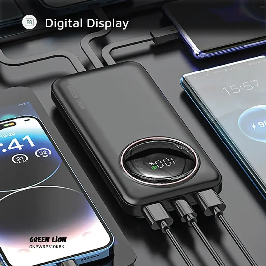 پاوربانک 10000 هزار 22.5 وات به همراه کابل متصل گرین لاین مدل POWER PULSE PD 20k 4in1 — تصویر ۲
