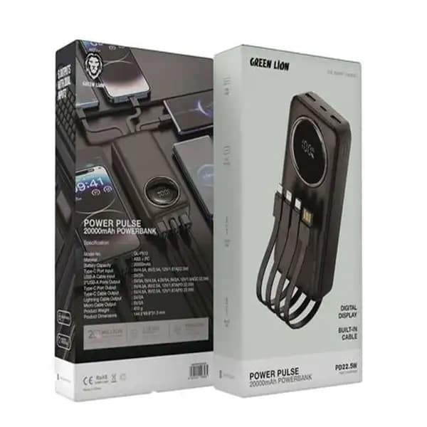 پاوربانک 10000 هزار 22.5 وات به همراه کابل متصل گرین لاین مدل POWER PULSE PD 20k 4in1 — تصویر ۳