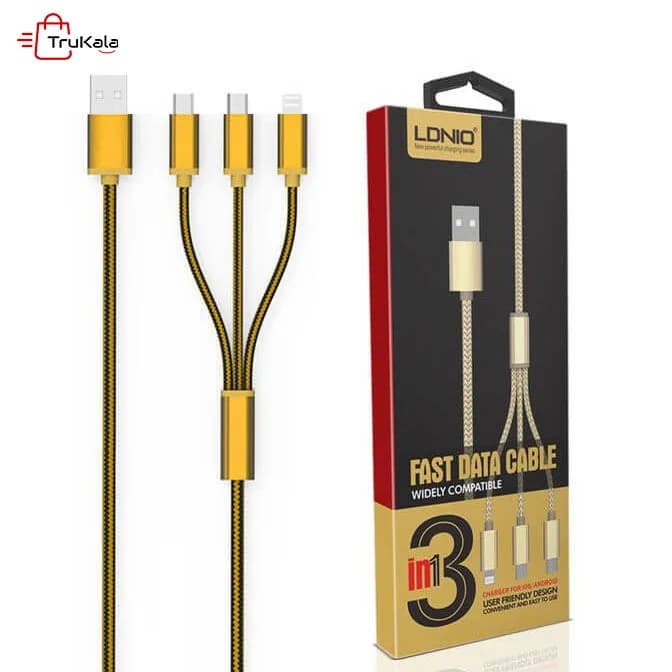 کابل تبدیل USB به MicroUSB و لایتنینگ الدینیو مدل LC85 3 In 1 — تصویر ۳