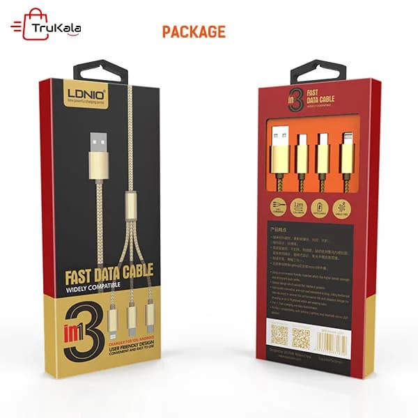 کابل تبدیل USB به MicroUSB و لایتنینگ الدینیو مدل LC85 3 In 1 — تصویر ۲