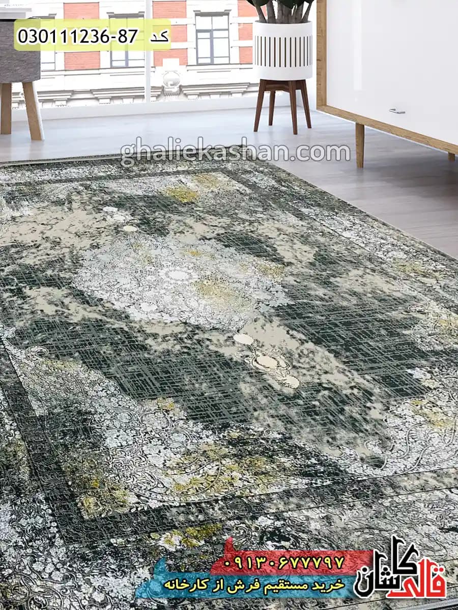 فرش وینتیج 1200 شانه طرح نسترن زمینه طوسی دودی کاشان – گل برجسته — تصویر ۶