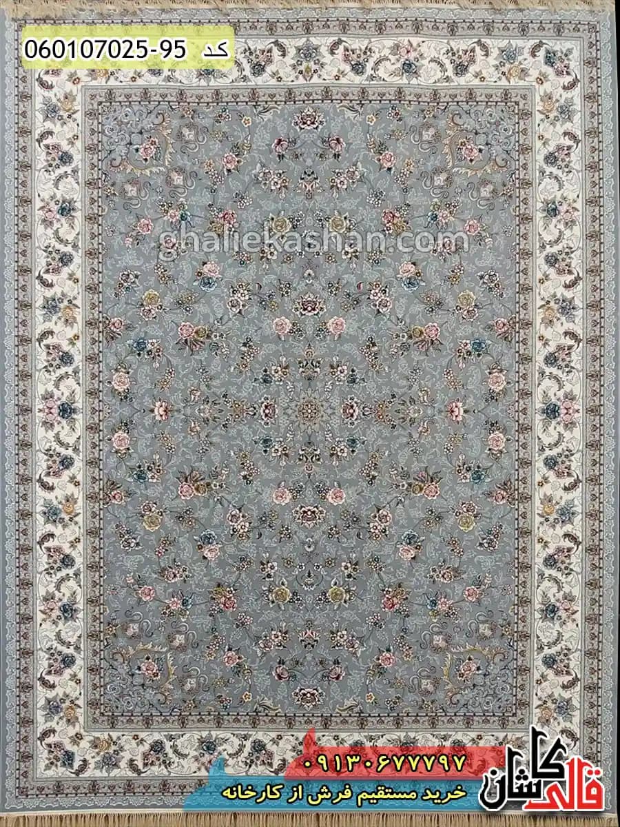 فرش 700 شانه طرح افشان گیلدا زمینه طوسی نقره ای کاشان — تصویر ۲