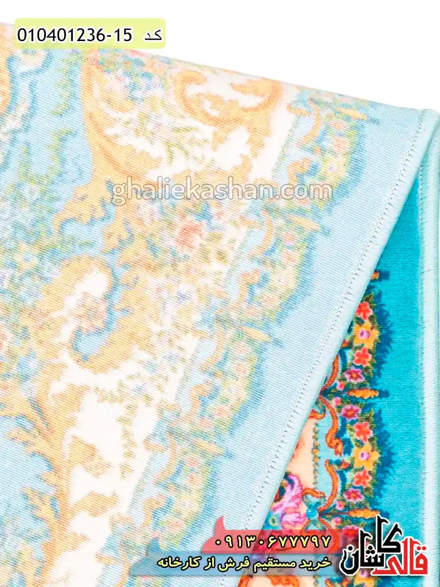فرش 1200 شانه طرح طاووس زمینه آبی فیروزه ای کاشان — تصویر ۵