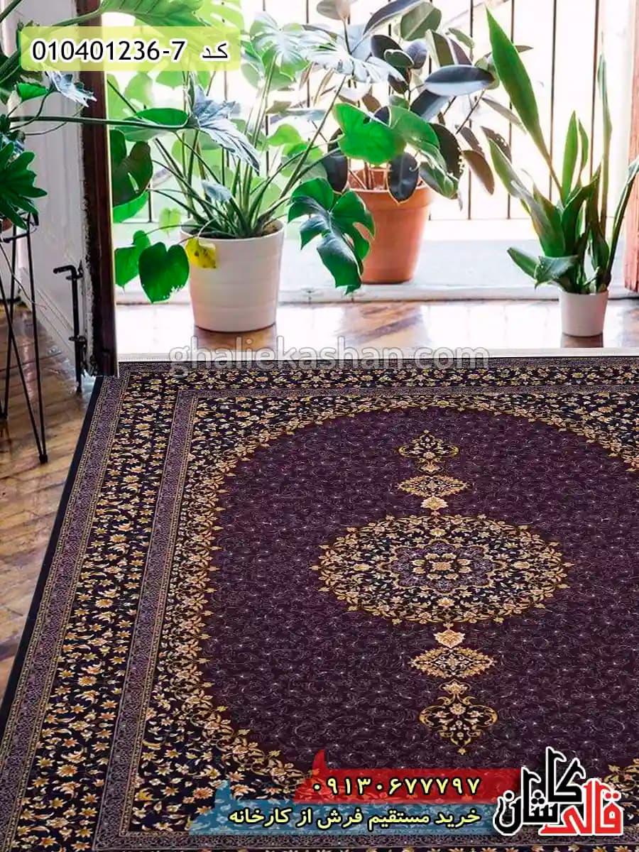 فرش طلاکوب 1200 شانه طرح اصیل عتیق زمینه قهوه ای کاشان