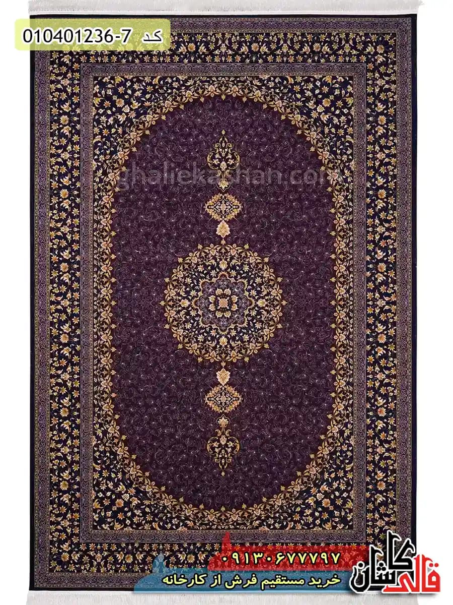 فرش طلاکوب 1200 شانه طرح اصیل عتیق زمینه قهوه ای کاشان — تصویر ۲