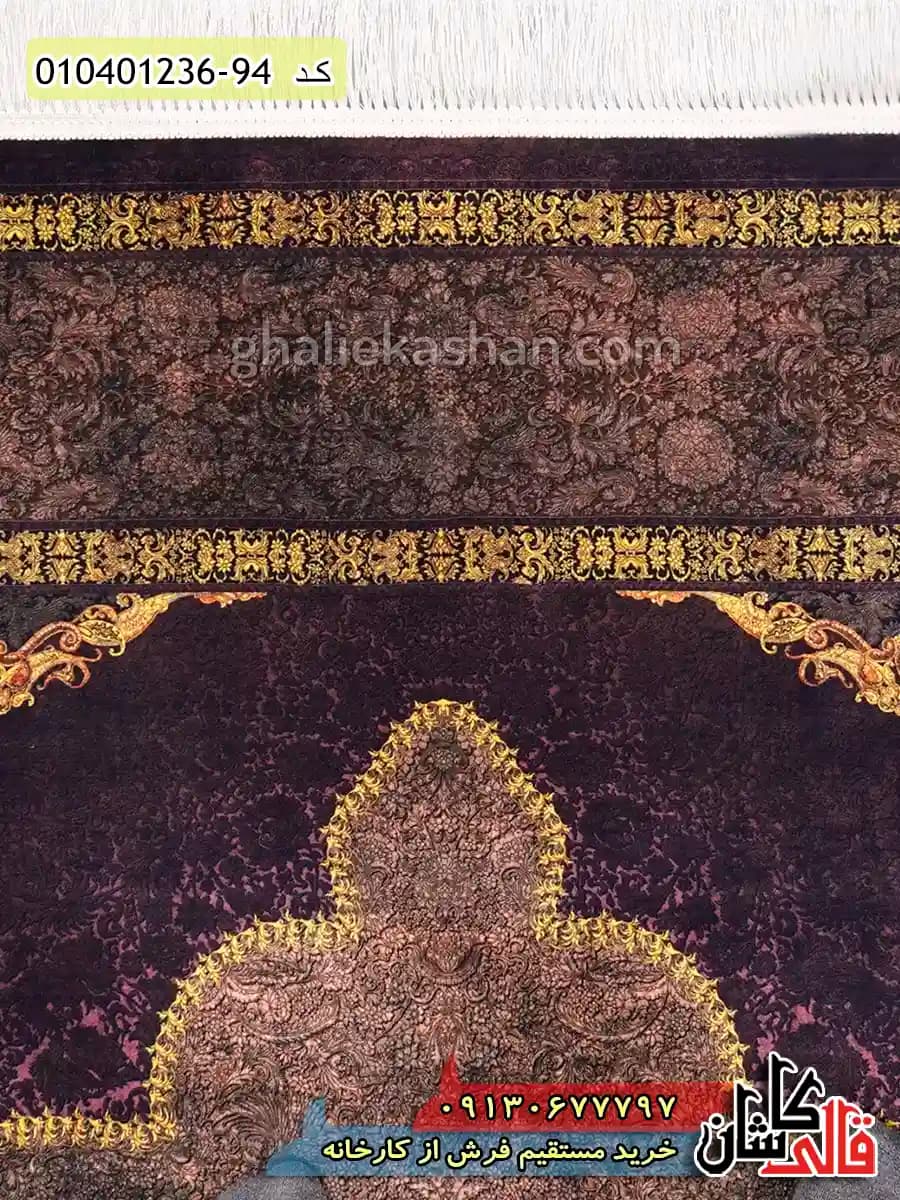 فرش طلاکوب 1200 شانه طرح کهربا زمینه قهوه ای کاشان — تصویر ۴