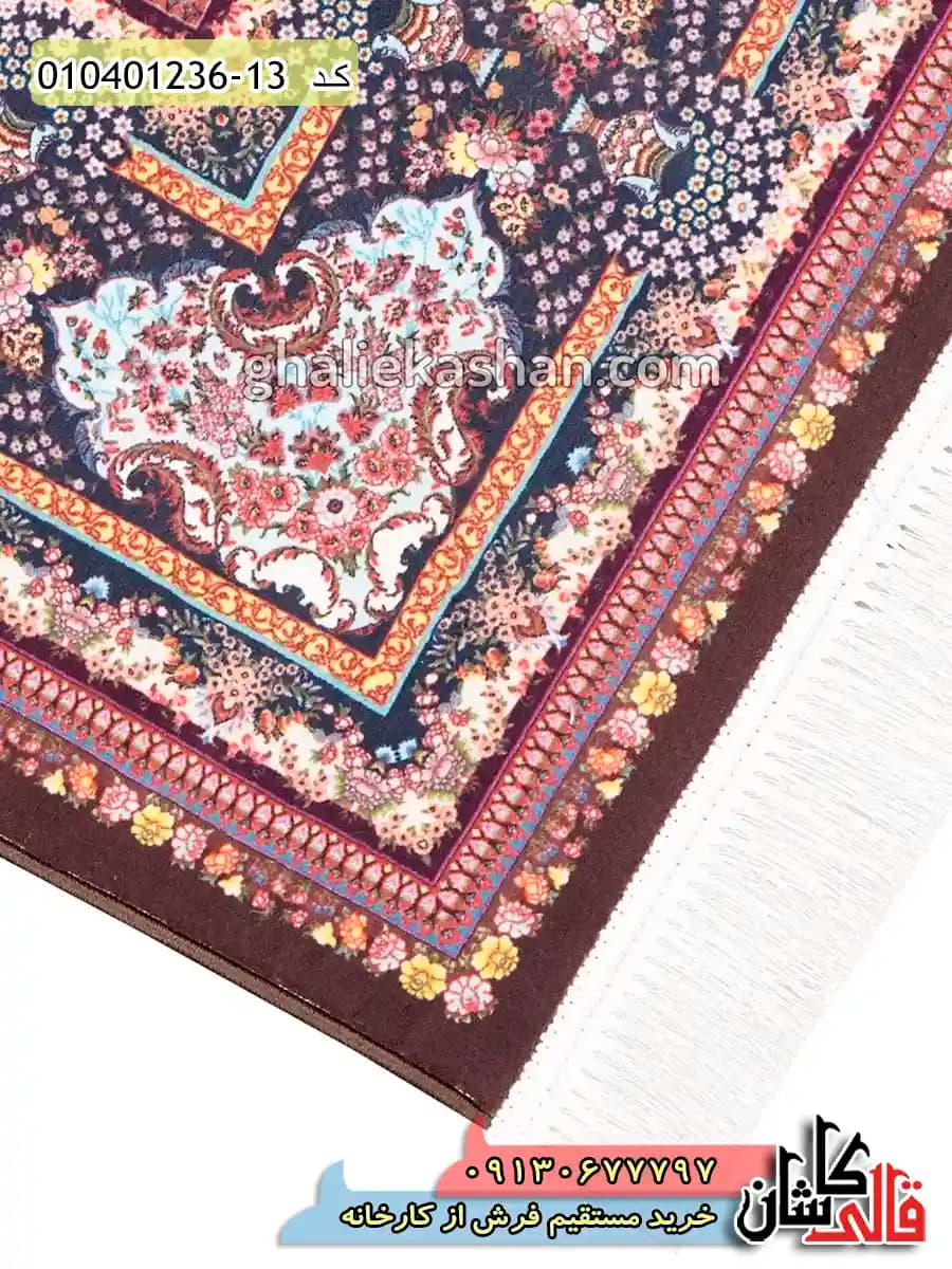 فرش 1200 شانه خشتی طرح ترنجبین زمینه قهوه ای کاشان — تصویر ۵