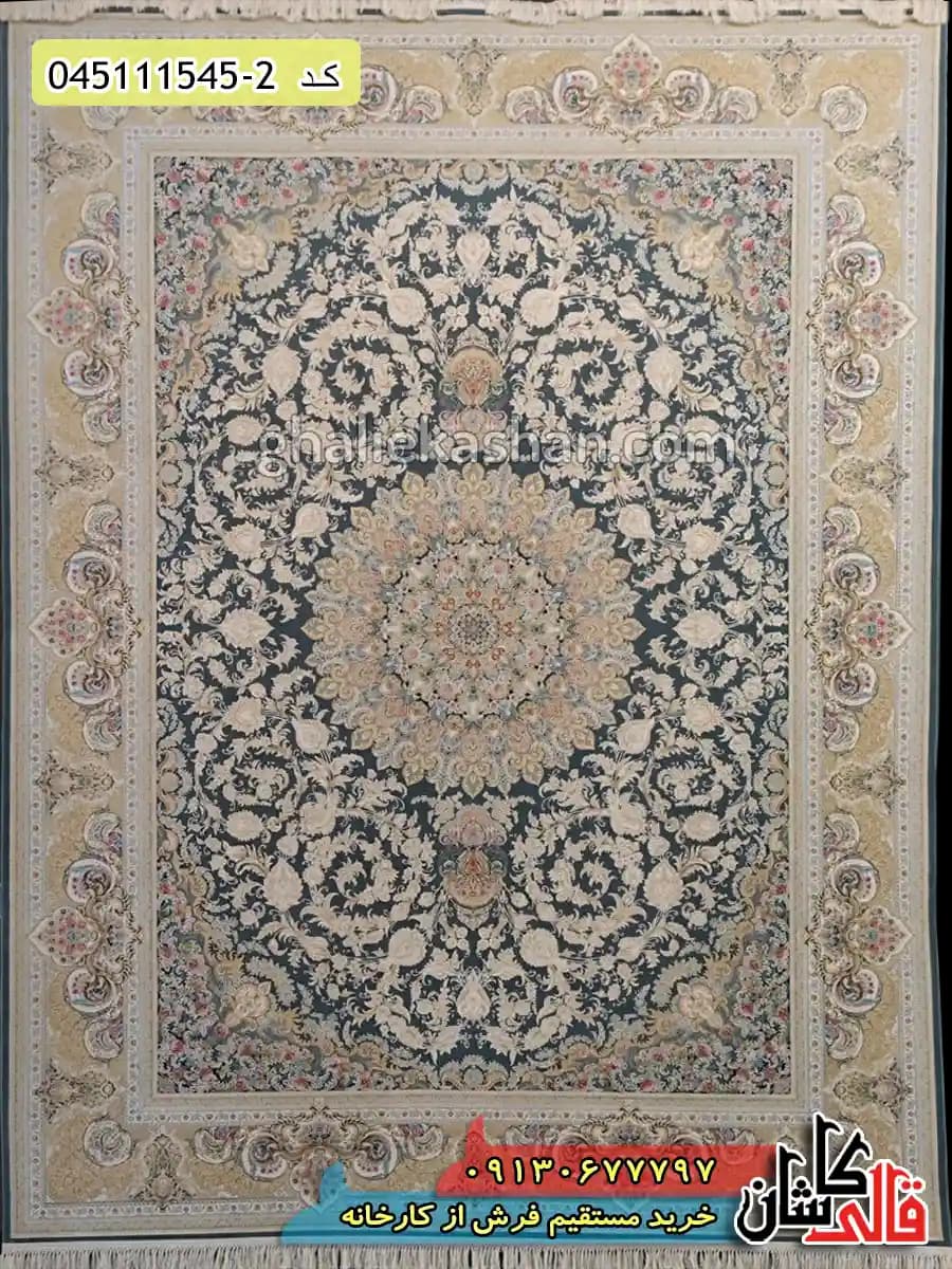 فرش طلاکوب 1500 شانه طرح نایین زمینه طوسی متالیک کاشان – گل برجسته — تصویر ۲