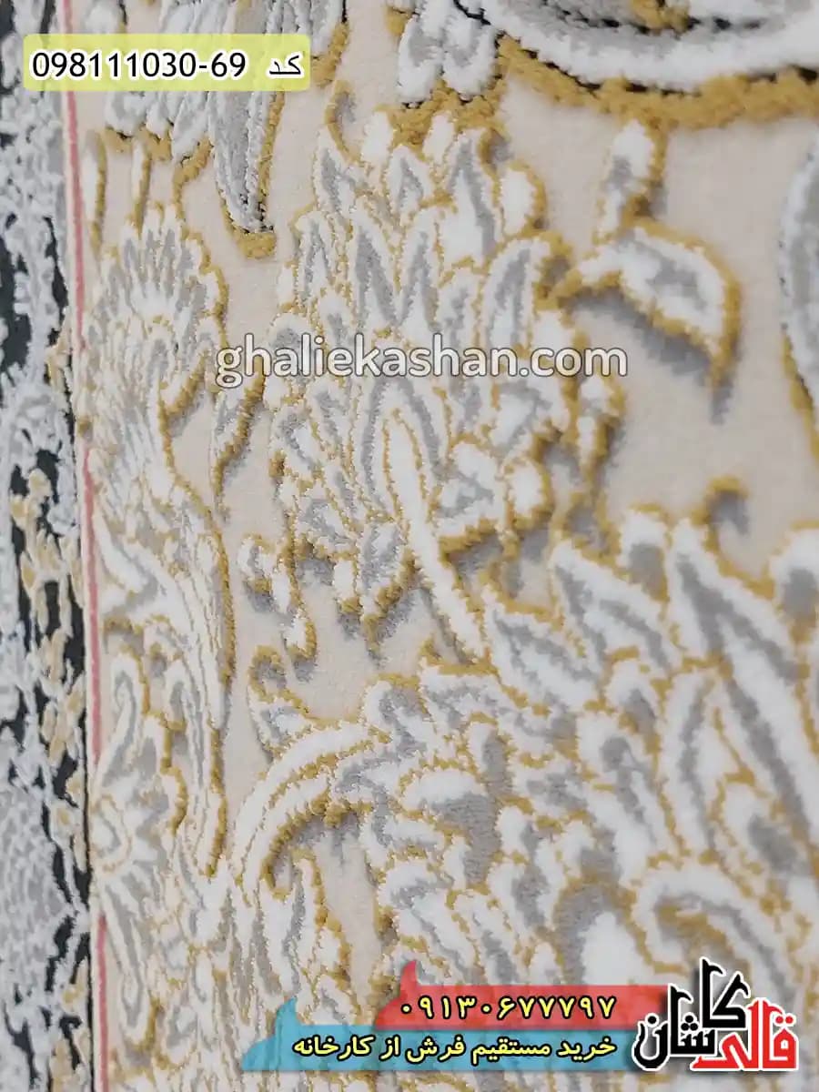 فرش طلاکوب 1000 شانه طرح افشان آرمان زمینه زغالی کاشان – گل برجسته — تصویر ۵