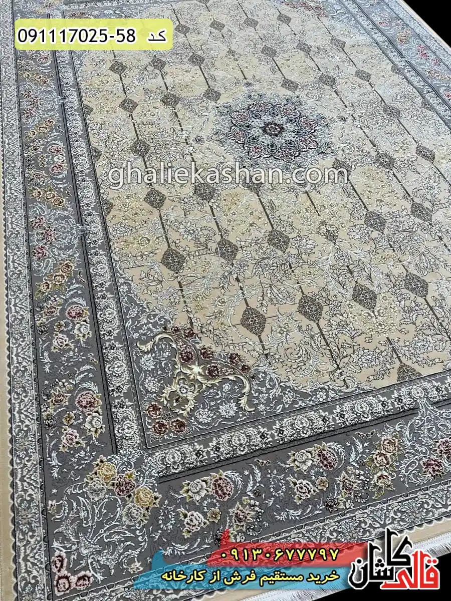 فرش 700 شانه خشتی طرح ترنم زمینه بژ کاشان – گل برجسته — تصویر ۴