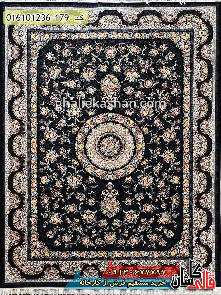 فرش 1200 شانه طرح گل افشان زمینه سرمه ای کاشان — تصویر ۶