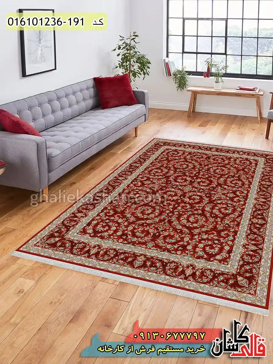 فرش 1200 شانه طرح افشان گل ها زمینه قرمز لاکی کاشان