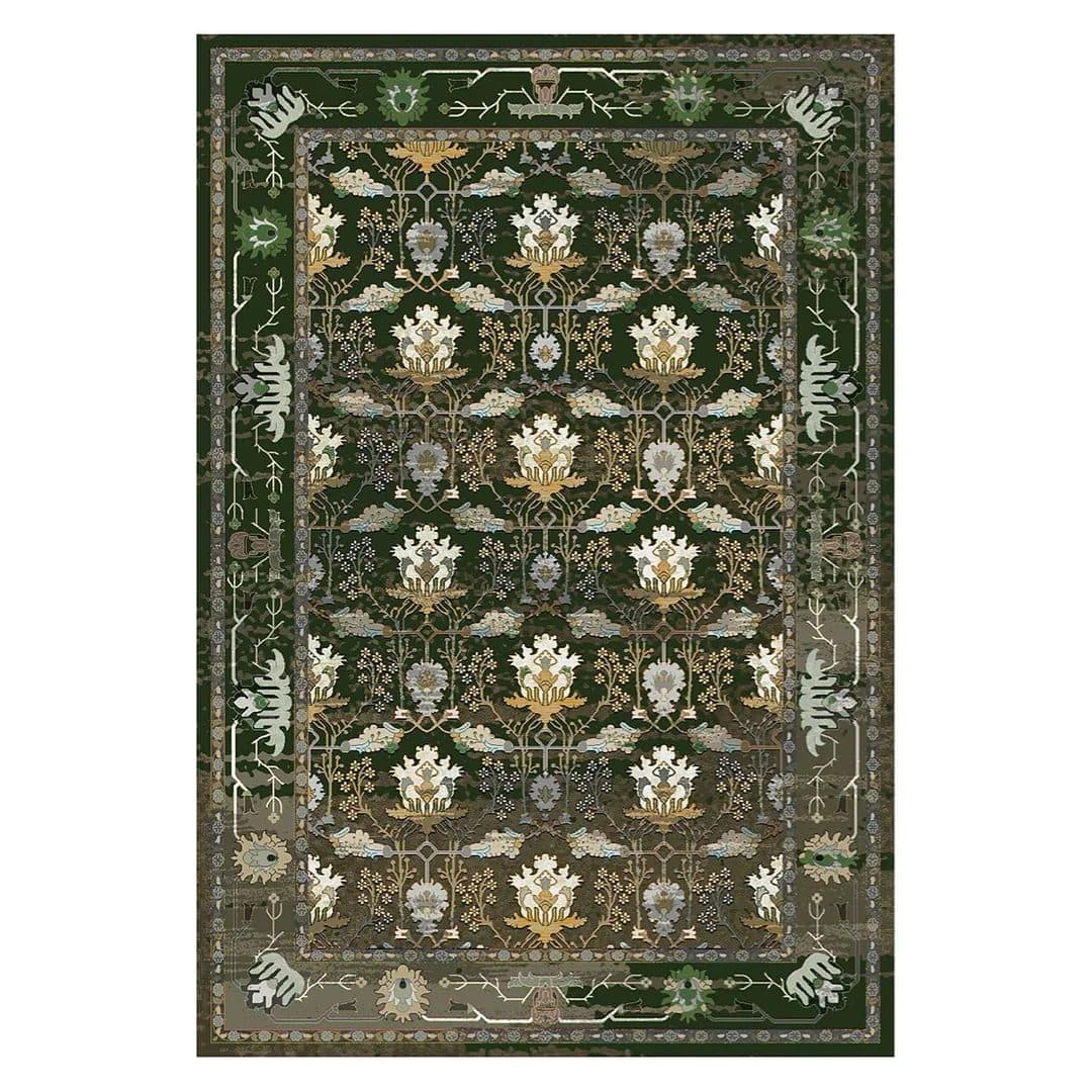 فرشینه مخمل ترک طرح افشان لاله زمردی کد L6-226