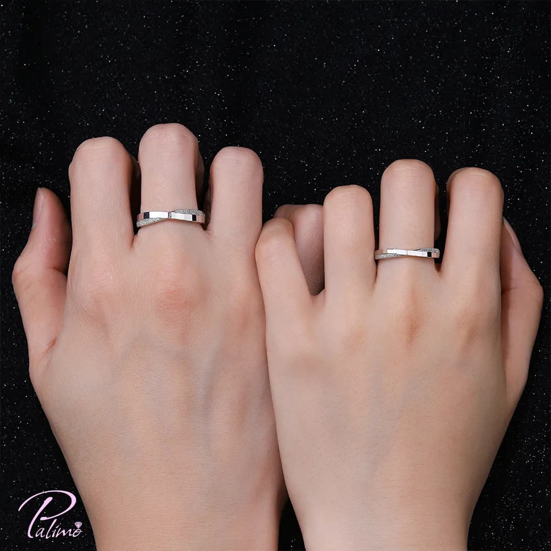 حلقه ست جفت نقره مدل اوربیت کد R2157 با روکش طلای سفید — تصویر ۲