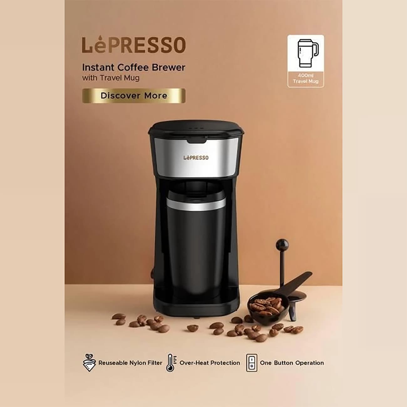 قهوه ساز لپرسو LEPRESSO اصل مدل LPCMTMBK لیوانی 400 میلی لیتر — تصویر ۴