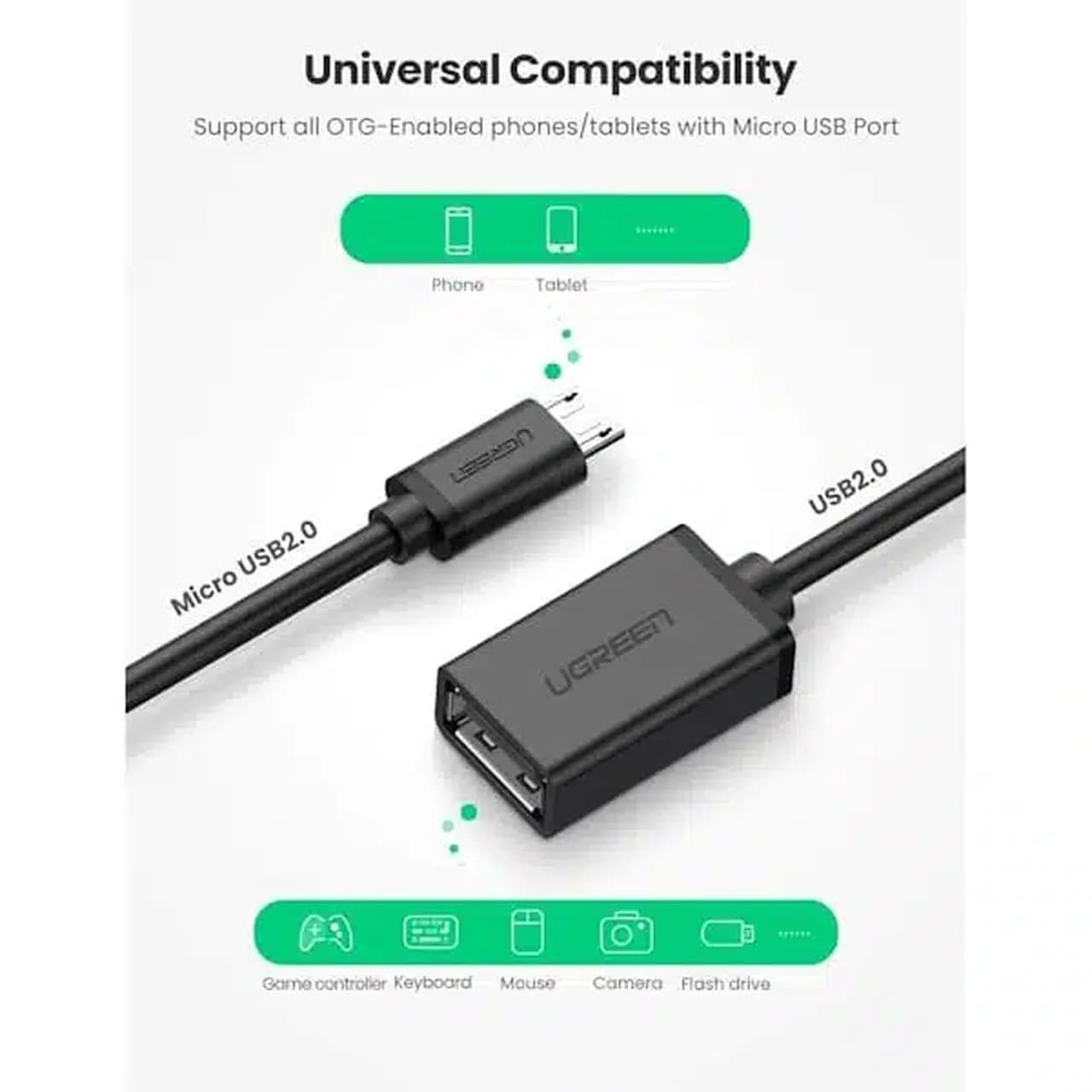 تبدیل MicroUSB2.0 به UGREEN USB2.0 مدل US133-10396 — تصویر ۵
