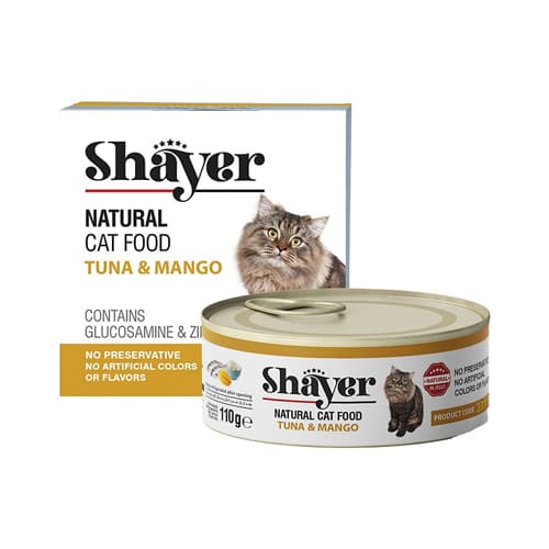 کنسرو گربه بالغ شایر نچرال ماهی تن و انبه Shayer وزن 110 گرم